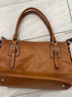 Heshe Women’s Genuine Cognac Cowhide Leather Large Satchel
